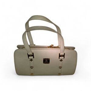 MCM White Leather Top-Handle Satchel